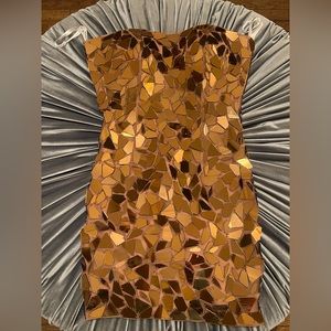 Sherri Hill - Size 4 - Gold Mirror Beads Embellished bodycon for Eras Tour!